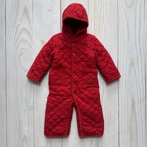Ralph Lauren Quilted Barn Bunting Snow Suit Toddler 18 Months Red Hooded Snap